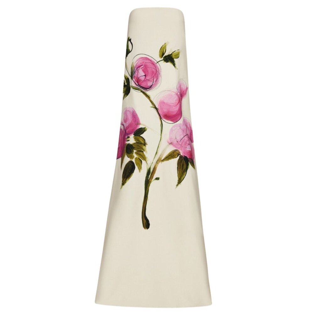 Oscar de la Renta - Painted Roses Strapless Wool Gown - US 8